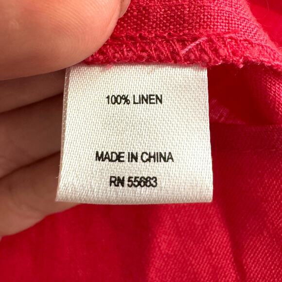 For Cynthia 100% Linen Hot Pink Short Flutter Sleeve Blouse Women's Size LP - Picture 8 of 8